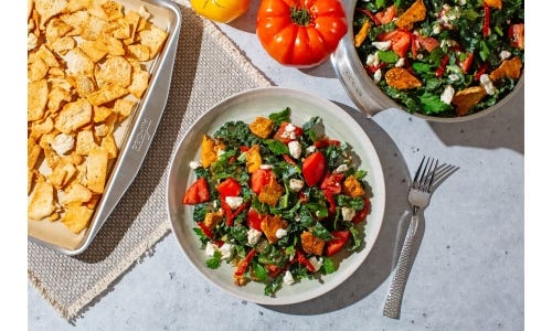 Chef Einat Admony Tomato Panzanella, Za'atar Chips, Feta with Sumac Mint Dressing