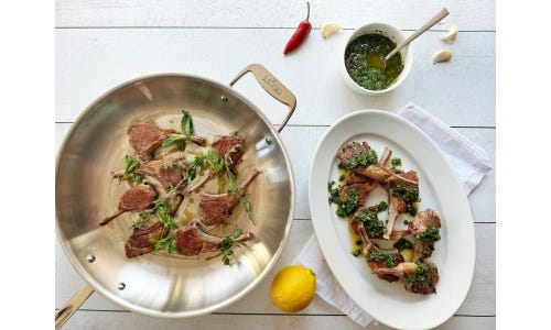 Pan Seared Lamb Lollipops with a Garlic and Herb sauce
