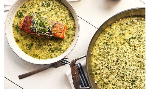 Seared Salmon in Spanish Salsa Verde Risotto 