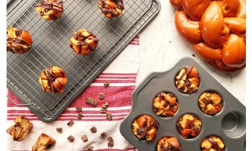 Dark Chocolate Challah Bread Pudding with Cherry Caramel Sauce