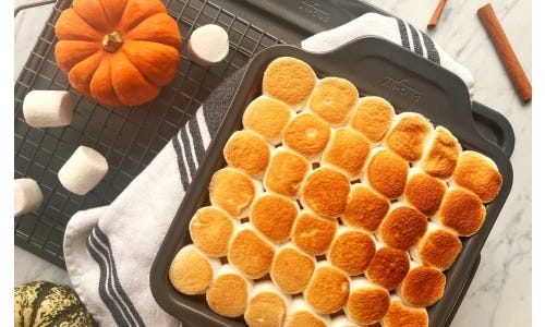 Graham Cracker Pumpkin Sheet Cake with Toasted Marshmallows