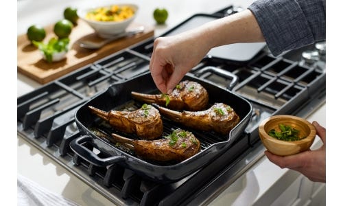 Cast Iron Grilled Lambchops with Peach Mint Salsa