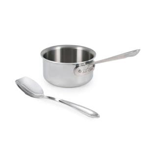 D3 stainless steel tri-ply bonded 1 quart saucepan with solid spoon set, 2 piece