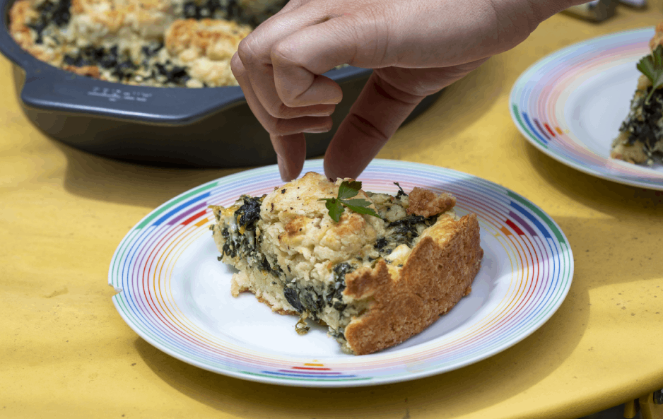 Buttermilk Biscuit greens tart made in allclad bakeware nonstick pro release by natasha pickowicz