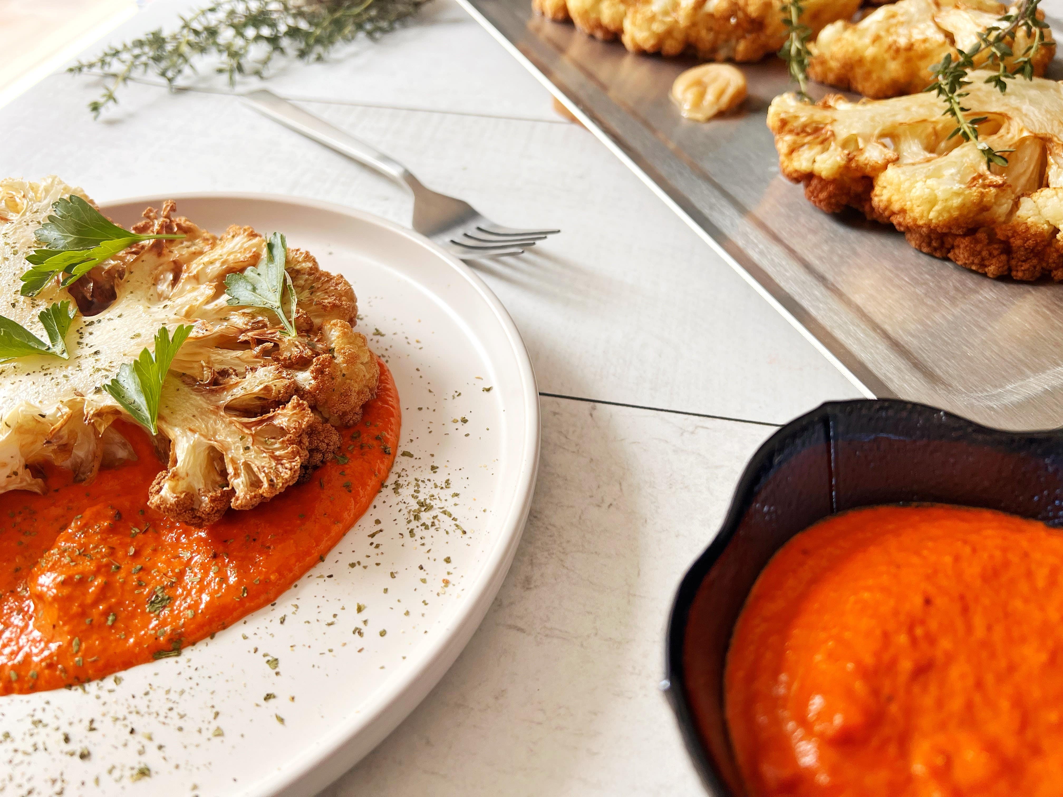 Cauliflower Steaks with Romesco sauce