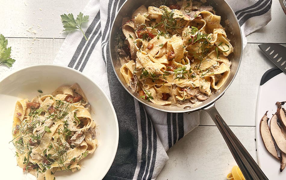 Creamy Goat Cheese Pappardelle