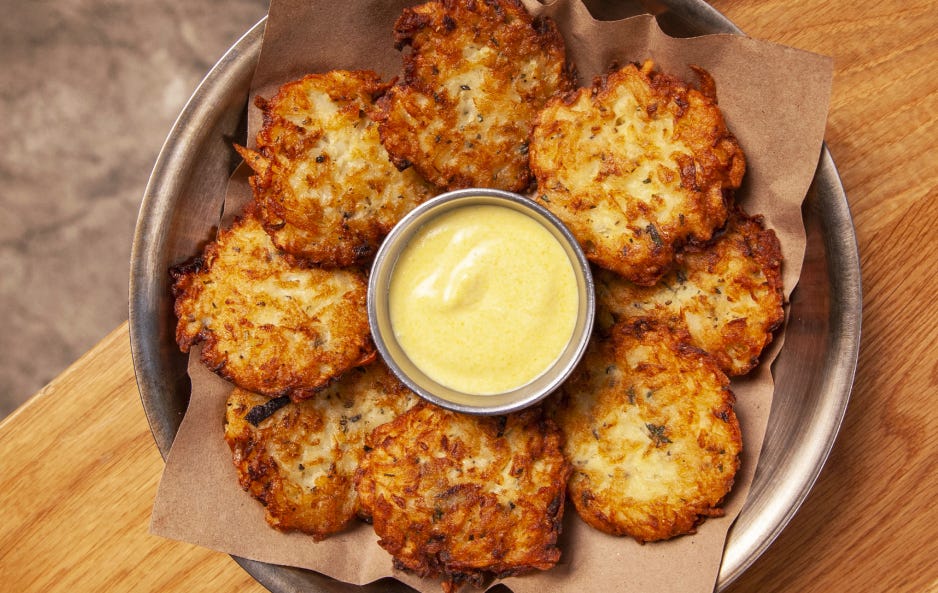 Einat Admony's Jerusalem Artichoke Latkes with Preserved Lemon Yogurt